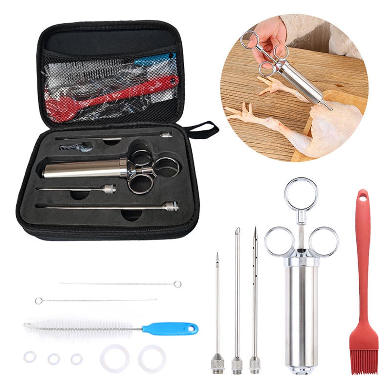 New 304 Stainless Steel Seasoning Syringe, Turkey Needle, Bbq Barbecue Tool Set Box, Outdoor Camping Kitchen Supplie
